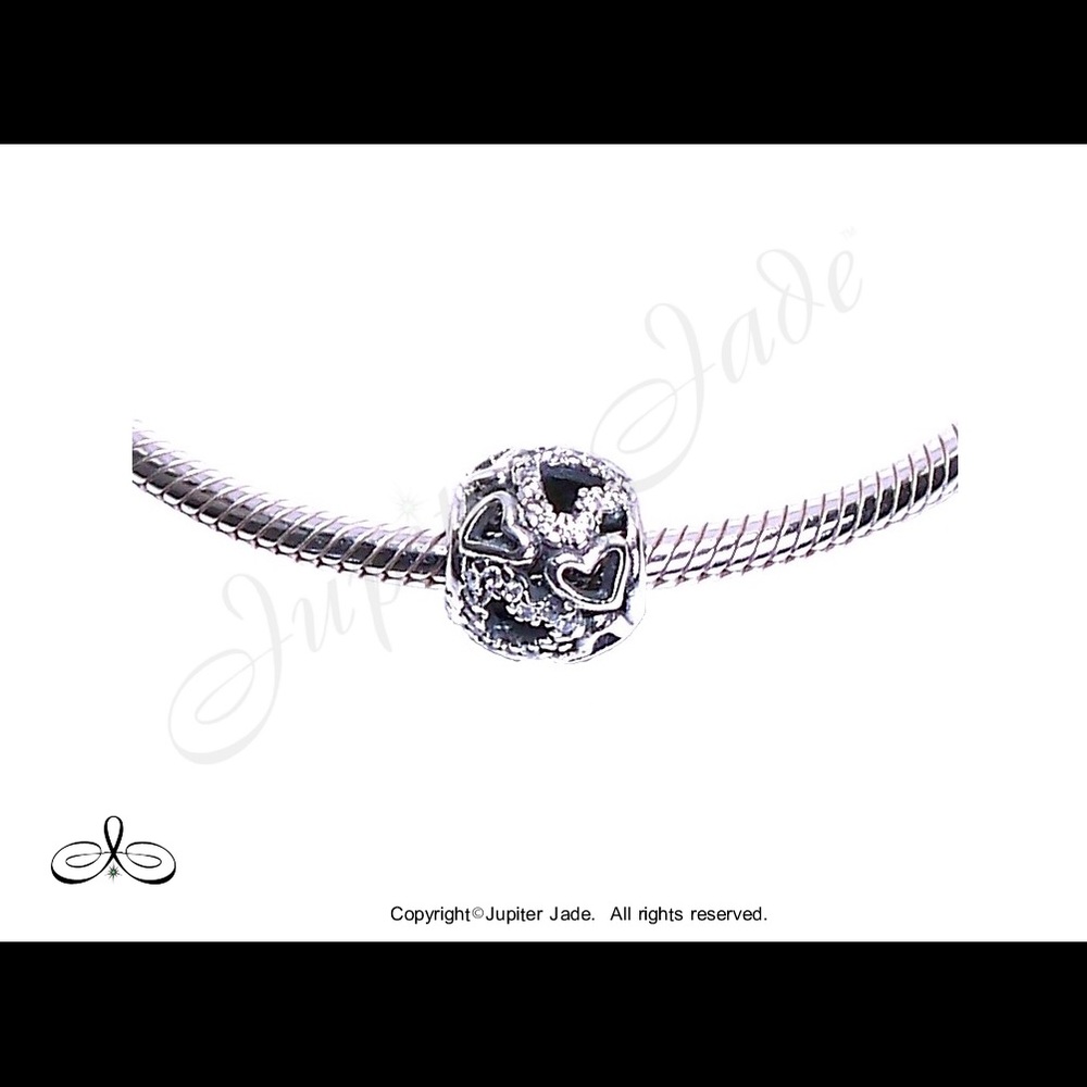 FREE S/H  925 Silver CZ Heart filigree bracelet charm - Fits Pandora